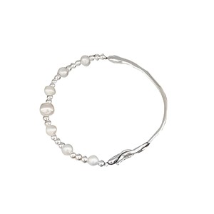 Bracelet demi-bangle en argent Sterling S925 avec perles d'eau douce naturelles pour femmes, bijoux de couleur blanche à porter au quotidien - Product Image 5