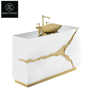 <span class=keywords><strong>Meuble</strong></span> de salle de bain <span class=keywords><strong>sur</strong></span> <span class=keywords><strong>mesure</strong></span> blanc et or en acier inoxydable, vasque de luxe avec tiroir de maquillage et <span class=keywords><strong>lavabo</strong></span> intégré - Product Image 2