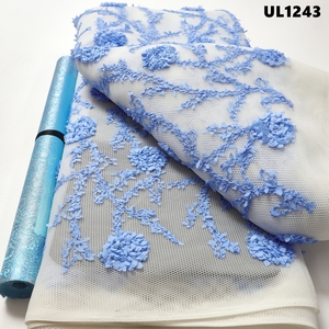 2025 nueva moda Guatemala <span class=keywords><strong>Sky</strong></span> <span class=keywords><strong>Blu</strong></span> 3D flores bordado malla encaje francés tela para Omán boda para fiesta - Product Image 3