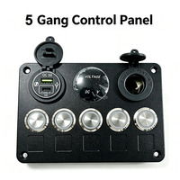 Panel de Interruptores Metálico de 5 Botones con Voltímetro USB QC3.0 PD y Toma de Corriente de 12V para RV, Camiones, Embarcaciones y Vehículos Todoterreno