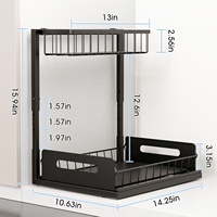 Organisateur sous évier à tiroir coulissant, étagère de rangement métallique à 2 niveaux, support pour accessoires de cuisine et produits de nettoyage
