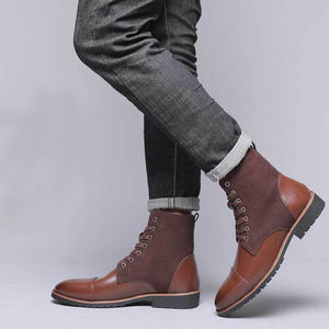 รองเท้าหนังสไตล์แฟชั่นสำหรับผู้ชายเบาะหนังหมูทำมือคุณภาพรองเท้าบูทหุ้มข้อสำหรับผู้ชาย - Product Image 4