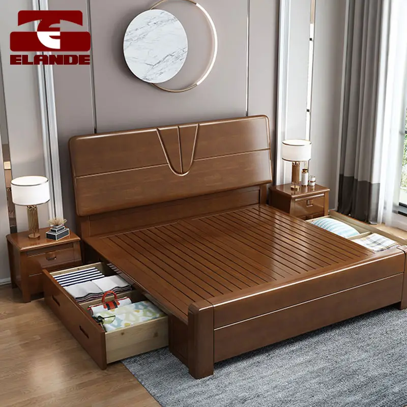 Однотонная деревянная кровать, Современная Минималистичная 1,8 метров, двойная кровать, нордическая спальня, высокий ящик, кровать для хранения, мебель для спальни