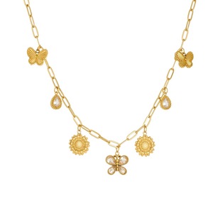 Gold Plated Butterfly Sunflower Rhinestone Pendant Stainless Steel Chain Necklace For Party Daily Wear - Product Image 5