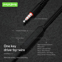 Maimi Headset mikrofon nyaman 1.2m, Earphone dalam telinga musik ponsel, earbud kabel 3.5mm, Earphone tekan bermain game