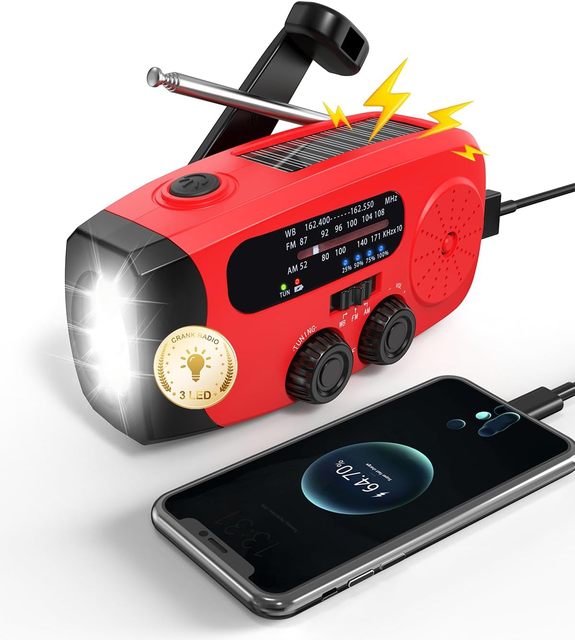 Mini Portable 2000mAh Emergency Hand Crank Weather Solar Radio with Phone Charger and LED Flashlight AM/FM Radio for Camping