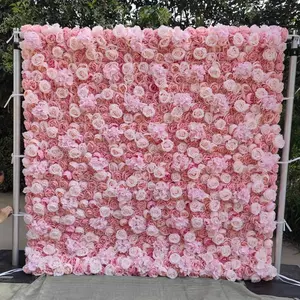 الزفاف المرحلة الأزهار جدار خلفية ديكور عالية الجودة الوردي روز زهرة ستارة حائط لفة سجاد يصل قماش من الألياف زهرة الحرير جدار
