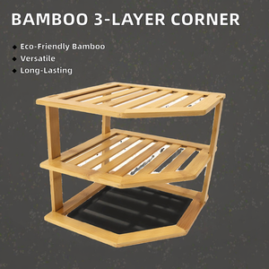 Support d'angle en <span class=keywords><strong>bambou</strong></span> à 3 niveaux pour l'organisation des épices et des condiments de cuisine – Rangement et étagères - Product Image 3