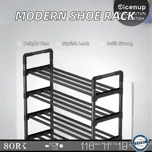 Nassan Modern Black Iron Panel Multi-Layer Adjustable Height <b>Folding</b> <b>Shoe</b> <b>Rack</b> 11 Pair Capacity Standing Living Room Furniture - Product Image 2