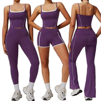 Nouvelle collection FH : Ensemble de sport pour femme – Débardeur anti-choc, short gainant push-up avec poches et leggings évasés pour fitness, gym et yoga