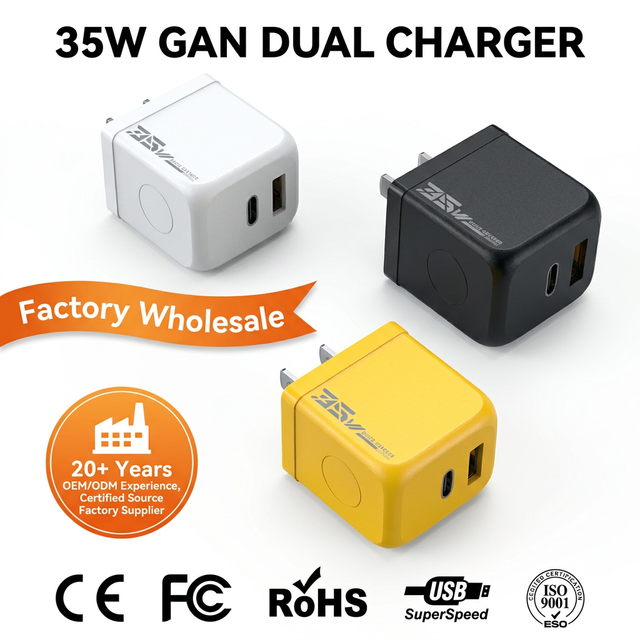 35W GaN USB C Wall Charger Dual Port Fast Charging Block Multi Color Plug PD  Adapter Earphone & Camera Use USB-C Port 5V/2.4A