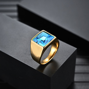 Anillos Cuadrados de Cristal Brillante para Mujer, Chapados en Oro, de Acero Inoxidable con Circonita - Product Image 4