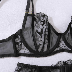 Lingerie <span class=keywords><strong>sexy</strong></span> en dentelle croisée, broderie pour femmes, transparente, tentation passionnée, anneaux de jambe, sous-vêtements gratuits - Product Image 4