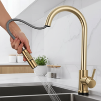 Robinet de cuisine moderne en acier inoxydable 304 à poignée unique avec douchette extractible
