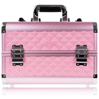 Kotak Rias Warna Rose Gold, Tas Kosmetik Travel Profesional, Kotak Organizer Rias Kecantikan 4 Lapis, Kotak Penyimpanan Rias Warna Rose Gold