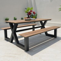 Ensemble table et banc de pique-nique extérieur en aluminium, plastique, bois composite (WPC) – Chaise longue moderne pour hôtel, école, jardin – Résistant à l'eau