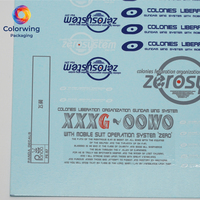 Calcomanías de transferencia al agua de 3 colores, ultrafinas, de hoja completa, con temática de colonia espacial de ciencia ficción y mecha, y emblema de ojo azul marino, tipo insignia de espejo, para