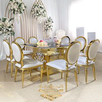 Meuble de table de mariage en acier inoxydable avec base en verre et led