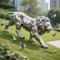 Grande statue d'animal en acier inoxydable brossé 304/316SS personnalisée pour extérieur Sculpture moderne de lion en acier inoxydable grandeur nature pour la décoration de jardin