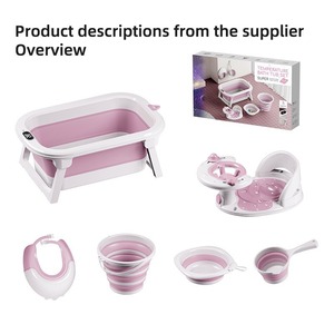 Juego de bañera plegable para bebés, tamaño grande, sensible a la temperatura, portátil, para bebés y niños, color gris, juego de seis piezas - Product Image 5