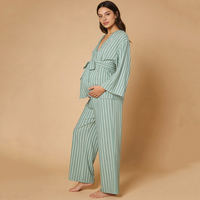 Ensemble de pyjama de maternité personnalisé en coton biologique tricoté, pyjama pour femmes en deux pièces, pyjama rayé ample