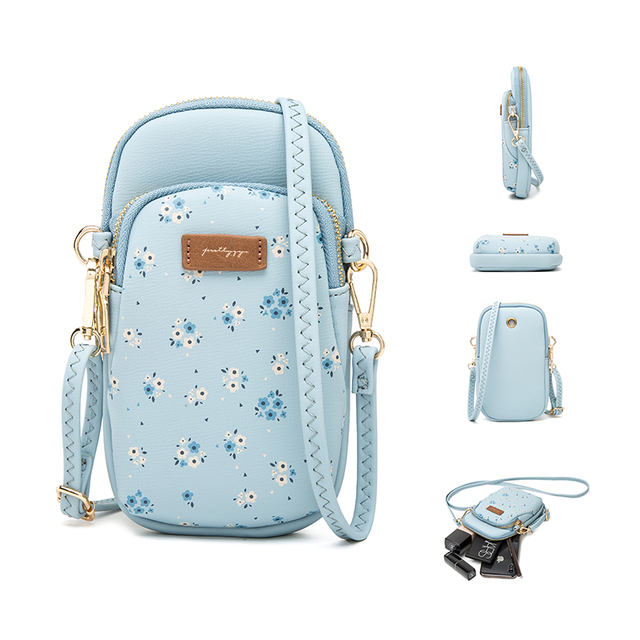 Prettyzys Factory Direct Flower Printed Zipper One Shoulder Cross Body Waterproof Mobile Phone Bags for Women