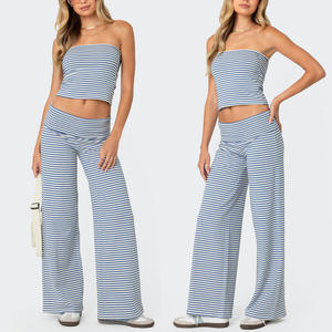 Europäisch-amerikanischer Bestseller: Grenzüberschreitendes Damenmode-Set – Kurzes Oberteil mit Bauchfrei-Design und einfarbiges 2-teiliges langes Set - Product Image 2