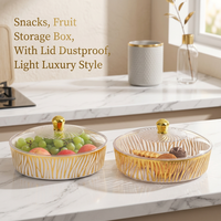 Plateau de service de luxe en plastique transparent rayé avec bordure dorée, durable, de qualité alimentaire, sans BPA, avec couvercle, pour mariage, fruits, bonbons, en-cas