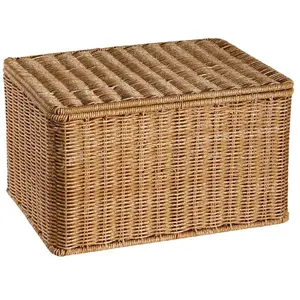Venta caliente cesta de picnic de ratán de plástico grande con tapa decorativa de alambre caja de almacenamiento organizador y papelera con asas