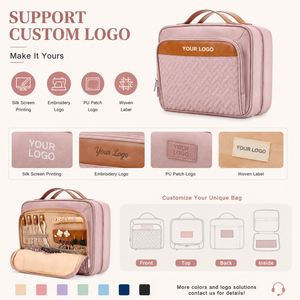 Sac de toilette de voyage pour femmes, sac de rangement pour maquillage extra large, sac cosmétique imperméable avec compartiment à bijoux, sangle pour valise - Product Image 3