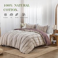Ensemble de housse de couette rayée 100% coton, taille Queen, housse de couette avec rayures brodées, ensemble de literie doux pour toutes les saisons