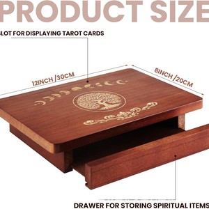Wooden Tarot Card Holder With Drawer <b>Moon</b> Phase Design <b>Crystal</b> Storage Box For Tarot Cards And Accessories Display Rack - Product Image 4