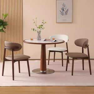 Table à manger en bois durable, écologique et faite à la main, avec plateau circulaire en pierre et pieds en bois, pour cuisine, restaurant, salle de bain, hôtel - Product Image 2