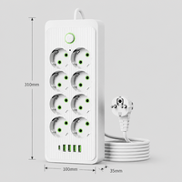 Multiprise professionnelle 8 prises UE 2m avec 4 ports USB + 1 port Type-C à charge rapide, interrupteur principal, pour home cinéma et meuble TV