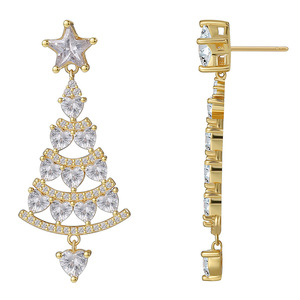 5A Zircon Luxury Stud Earrings Trendy Christmas Tree Design 14k PVD Gold Plated <b>Brass</b> Drop Earrings Fashionable Gift - Product Image 5