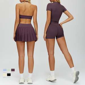 Ensemble 7 pièces de leggings et shorts de sport pour femmes, couleur unie, respirant, avec short de yoga plissé moulant, pour le tennis, la course en extérieur et le fitness, taille haute - Product Image 1