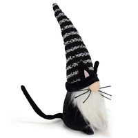 Poupée goblin chat noir rayé d'Halloween, poupée sans visage, ornement gnome, décoration elfe animal chaton