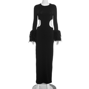 Vestido Largo Clásico de Fiesta para Mujer, Cuello Redondo, Manga Corta, Ajustado, Calado, Cintura Alta, Estilo Medianoche - Product Image 5