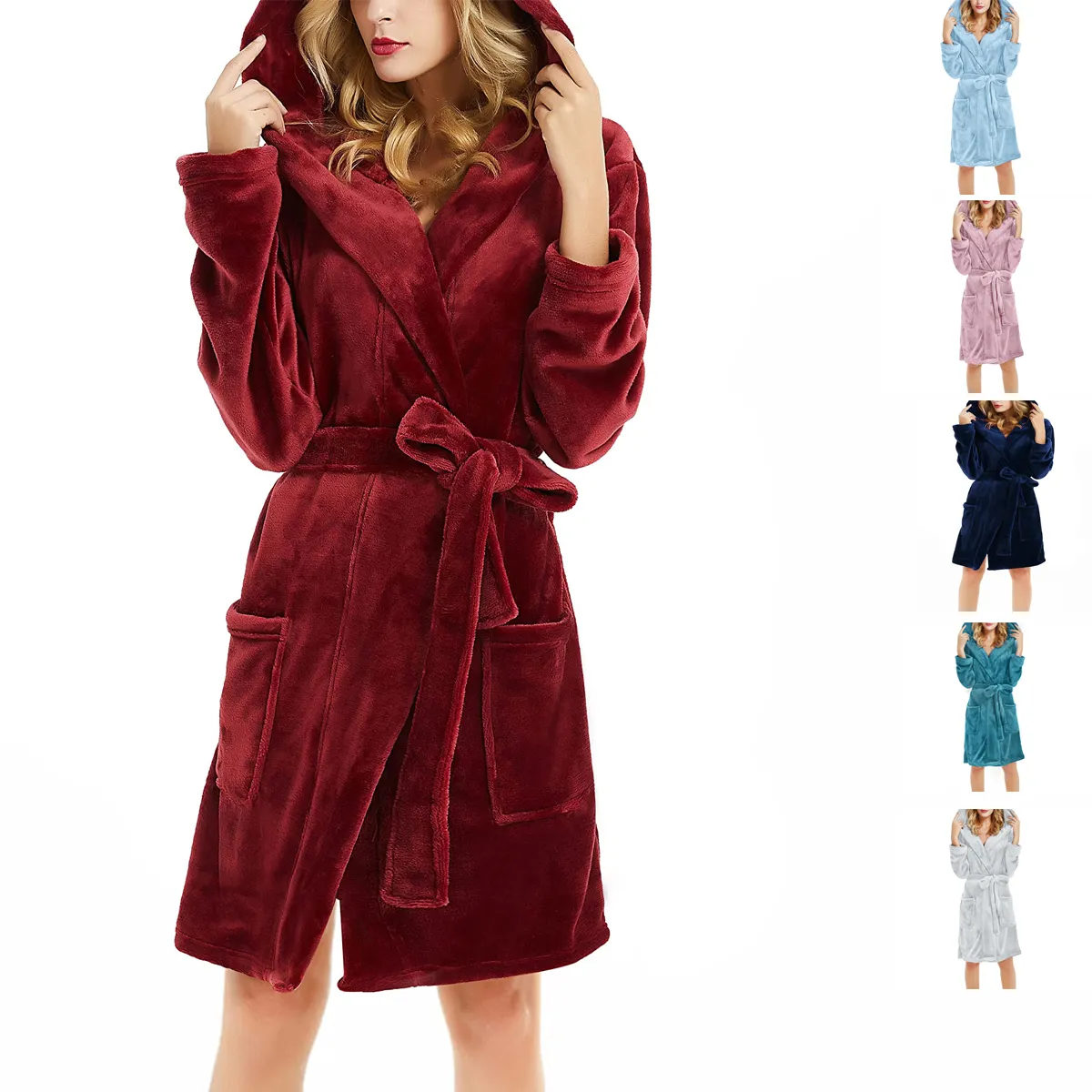 Custom Luxury Hood Soft Warm Hooded Fleece Short Plush Hood Hotel Spa Bath Robes Bathrobe For Women