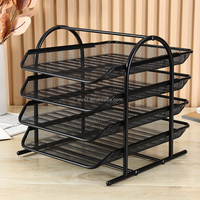 Porte-fichiers de bureau multifonctionnel Stable Amovible Quatre couches Fer Art Stockage de données Grille métallique Rack de rangement de bureau Rack de bureau