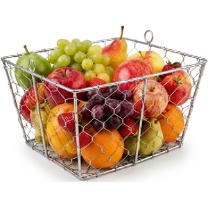 VISHAL HANDICRAFT Silver Stainless Steel Rectangle Standing Decorative Fruit Vegetable <b>Storage</b> <b>Basket</b> for Kitchen Modern <b>Wire</b> - Product Image 1