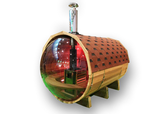 2024 Nieuwe Aankomst Outdoor Traditionele 6-8 Persoons <span class=keywords><strong>Sauna</strong></span> Spa Tubs Saunaruimtes Een Rood Cederhout Vat Panoramisch Vat <span class=keywords><strong>Sauna</strong></span> - Product Image 4