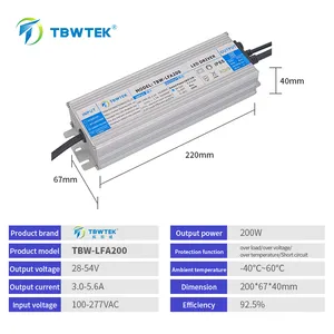 TBWTEK לד דרייבר עמיד למים IP67 200W 200 וואט