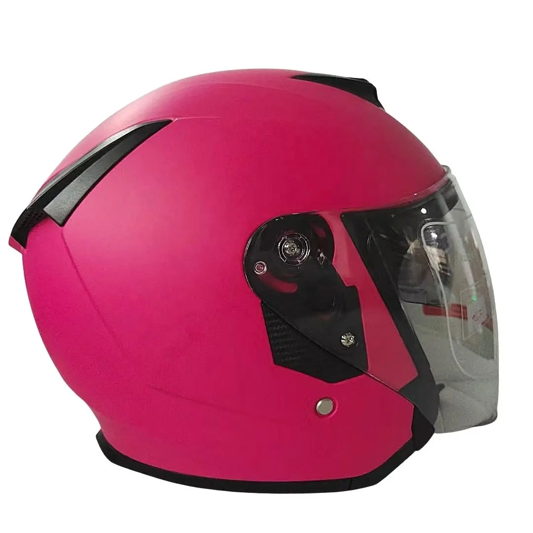 Kadınlar için pembe renk motosiklet kask 3/4 açık yüz yarım yüz kask motosiklet çift lens ile LVS