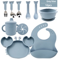 Ensemble de repas en silicone pour bébé, facile à nettoyer, ensemble de 10 assiettes de crabe pour enfants, ensemble de vaisselle pour tout-petits