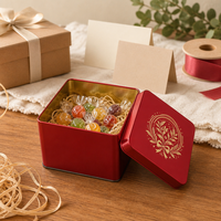 Boîte en métal rectangulaire rouge de luxe avec logo personnalisé, emballage cadeau pour bonbons, chocolat, mariage, Noël, stockage, vente en gros