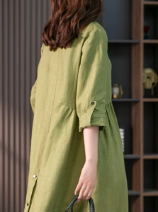 Liu Ming Nuovi Arrivi all'Ingrosso, Abito Camicia Lungo Elegante in <span class=keywords><strong>Cotone</strong></span> e Lino Stile Coreano per Donne, Vestito Estivo con Bottoni - Product Image 6