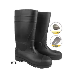 Free Sample S5 Wellington Shoes Mining OEM ODM Waterproof Anti-Static Black Top Cut Steel Toe Steel Midsole Boots Unisex
