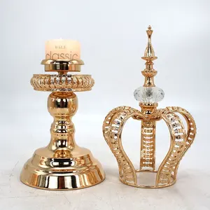 Wholesale Gold Crown Candle Holders K9 Crystal Metal Crown Candle Stand for Home Event Table Centerpieces