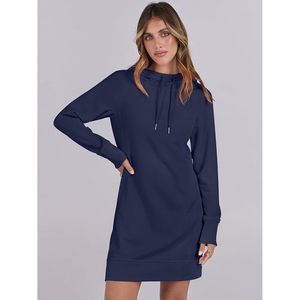 FOXA Womens Sweatshirt <b>Dress</b> Long Sleeve Hooded Mini Casual <b>Dress</b> With Pockets <b>Elastic</b> Waist Loose Fit Knitted Fabric - Product Image 2